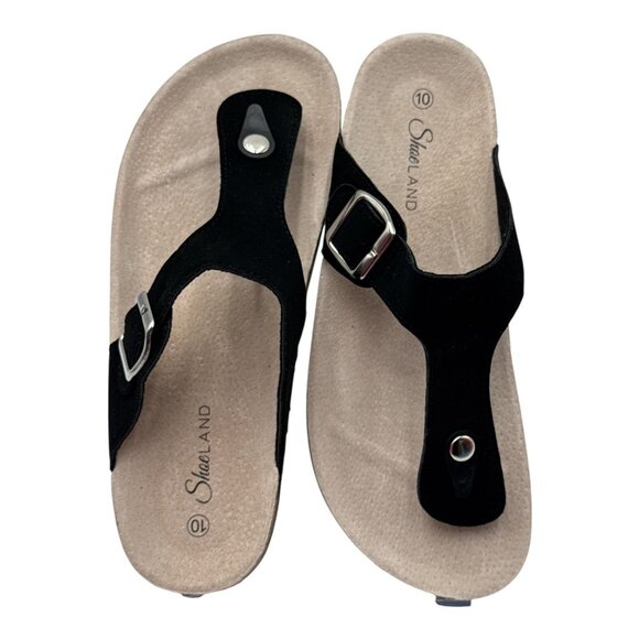 Womens Black Cork Sole Sandals With Adjustable Buckle & Toe Strap - Picture 4 of 8